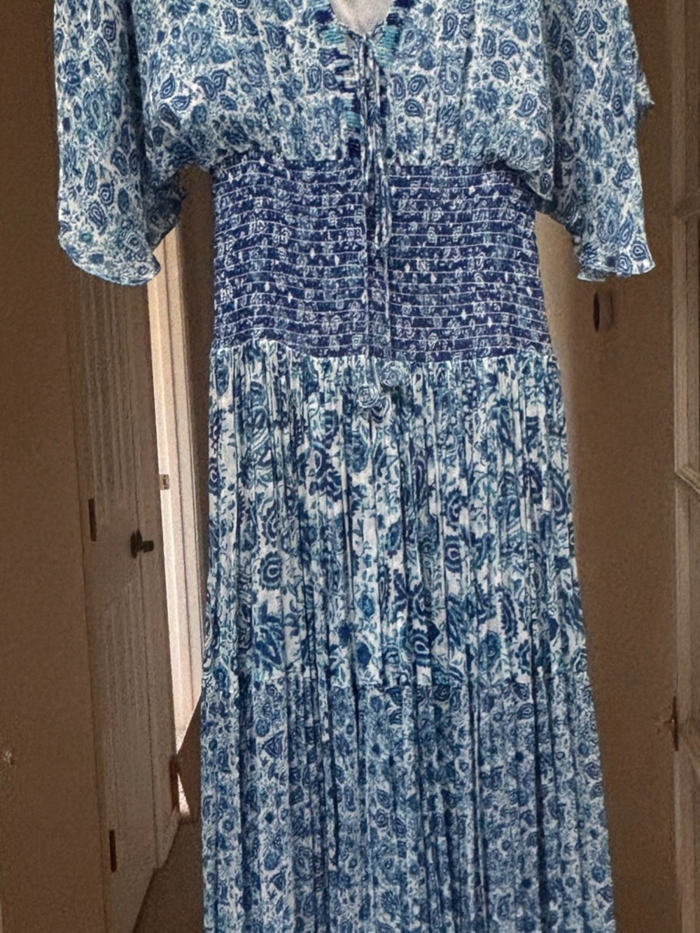 HEMANT & NANDITA Blue Floral V-Neck Maxi Dress